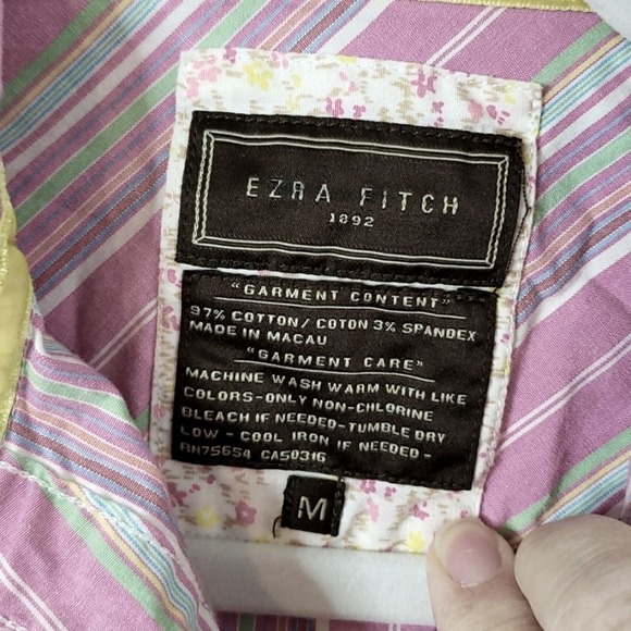 Vintage Ezra Fitch Striped Long Sleeve Button Front Shirt Pink Green Medium M - Picture 3 of 6